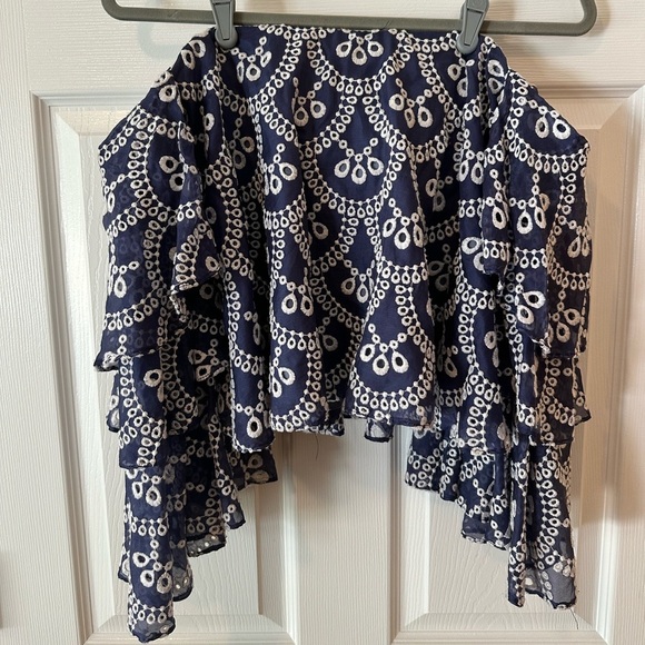 Caroline Constas Off the Shoulder Top Blue and White Embroidery size Small - Picture 1 of 7